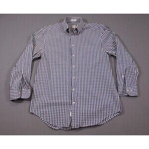 PETER MILLAR Mens Blue Gingham Plaid Button Down Shirt Cotton Sz M